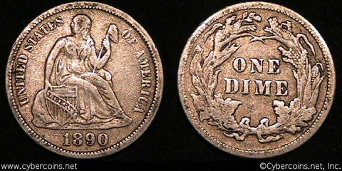1890 Seated Dime, Grade= XF