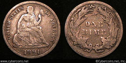 1891 Seated Dime, Grade= VF