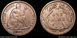 1891 Seated Dime, Grade= VF