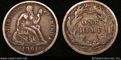 1891 Seated Dime, Grade= XF