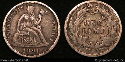 1891 Seated Dime, Grade= XF