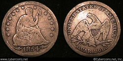 1854 Seated Quarter, Grade= VG