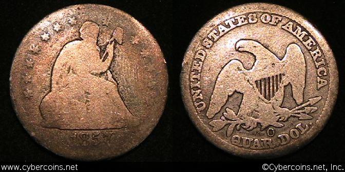 1857-O Seated Quarter, Grade= G