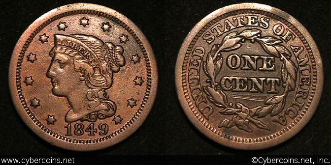 1849, XF  Coronet Head Large Cent.
