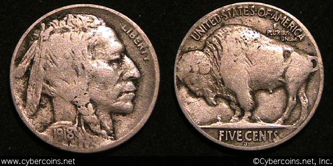 1918-D Buffalo Nickel, Grade= F