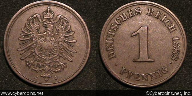 Germany, 1888J,  1 pfennig, XF, KM1