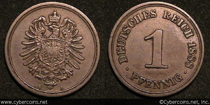 Germany, 1888A,  1 pfennig, XF, KM1