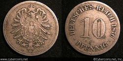 Germany, 1876H,  10 pfennig, VF, KM4  -