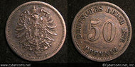 Germany, 1876B,  50 pfennig, VF/XF, KM6