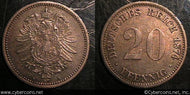 Germany, 1874A,  20 pfennig, KM5, XF+ -