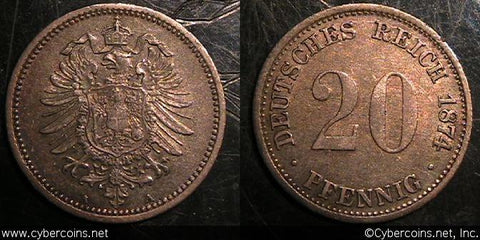 Germany, 1874A,  20 pfennig, KM5, XF+ -