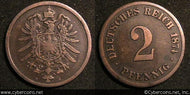Germany, 1874H,  2 pfennig,  VF, KM2 -