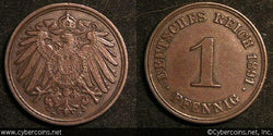 Germany, 1891D,  1 pfennig, VF/XF, KM10.
