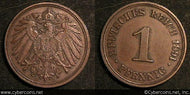 Germany, 1891D,  1 pfennig, VF/XF, KM10.