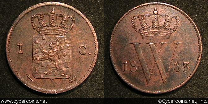Netherlands, 1863, 1 cent, XF+, KM100 -