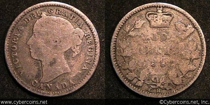 1882H, Canada 10 cent, KM3, G - weak reverse.