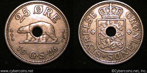 Greenland, 1926, 25 Ore, KM6, VF -average