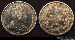 1910 pointed, Canada 5 cent, KM13, F. Average