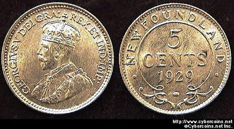 Newfoundland, 1929, 5 cent, KM13, UNC. Cleaned