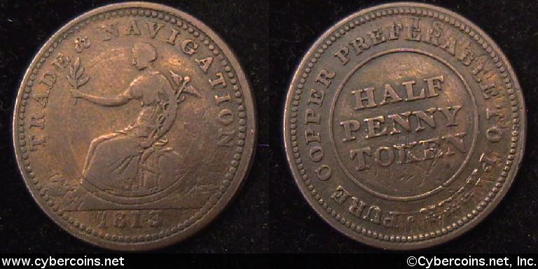 Trade and Navigation, 1813, 1/2 Penny