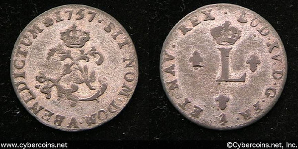 French colonies sou marque, 1757 A,  AU