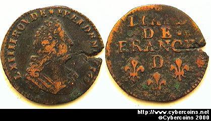 France, 1699D Liard of Louis XIV - KM284.4 - VF, cracked planchet 