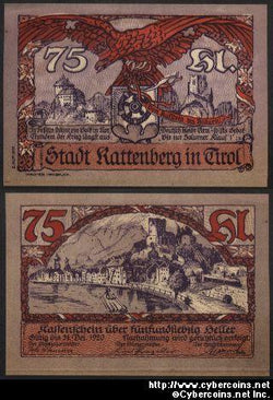 Austrian notgeld, Rattenberg, 75 Heller, UNC.