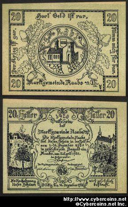 Austrian notgeld, Raabs, 20 Heller, UNC.