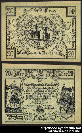 Austrian notgeld, Raabs, 20 Heller, UNC.