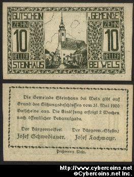 Austrian notgeld, Wels, 10 Heller, UNC.