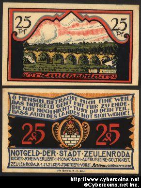 Germany notgeld, Zeulenroda, 25 Pfennig, UNC