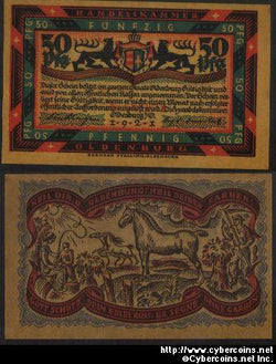 Germany notgeld, Oldenburg, 50 Pfennig, UNC.