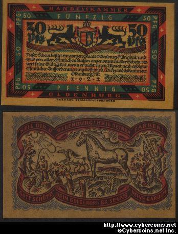 Germany notgeld, Oldenburg, 50 Pfennig, UNC.