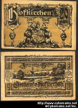 Austrian notgeld, Hofkirchen, 20 Heller, UNC.