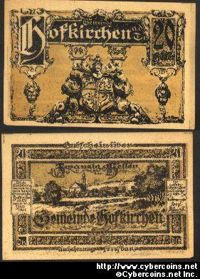 Austrian notgeld, Hofkirchen, 20 Heller, UNC.