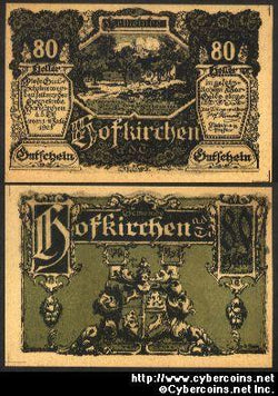 Austrian notgeld, Hofkirchen, 80 Heller, UNC