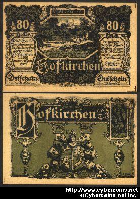 Austrian notgeld, Hofkirchen, 80 Heller, UNC