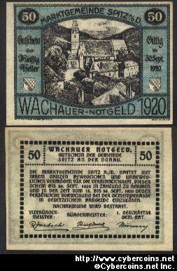 Austrian notgeld, Spitz, 50 Heller, UNC.