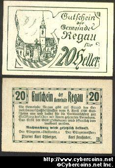 Austrian notgeld, Regau, 20 Heller, UNC.