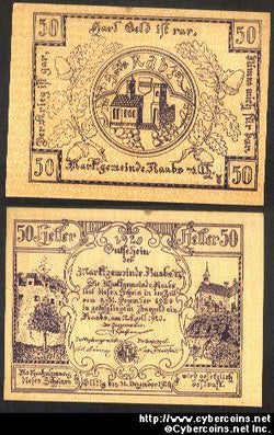 Austrian notgeld, Raabs, 50 Heller, UNC.
