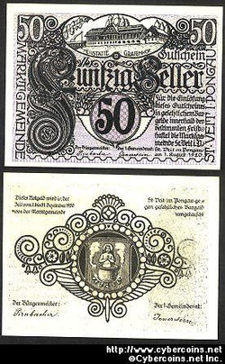Austrian notgeld, St. Veit, 50 Heller, UNC.