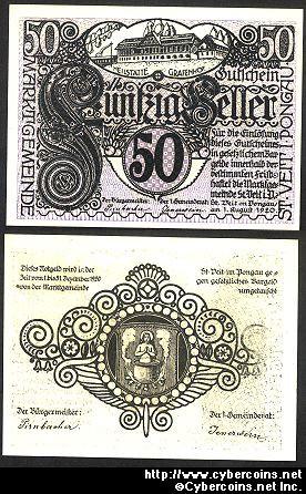 Austrian notgeld, St. Veit, 50 Heller, UNC.