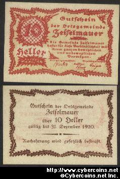 Austrian notgeld, Zeiselmauer, 10 Heller, UNC.