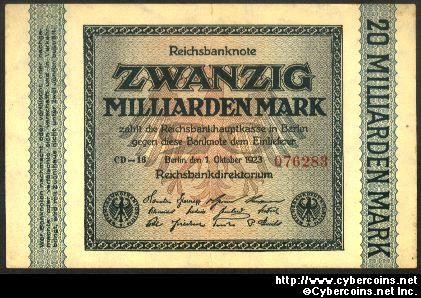 Germany, 1923, 20 Milliarden Marks, P #118a