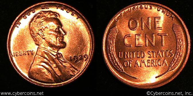 1929 Lincoln Cent, Grade= MS65R