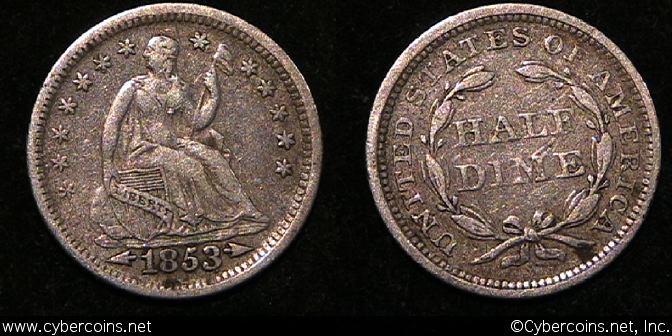 1853 Half Dime, Grade= VF35