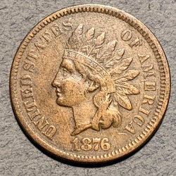 1876 Indian Cent, Grade= VF, cleaned