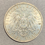 Germany, Prussia, 1912A - 3 Mark - AU, 1 year type