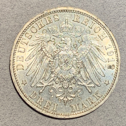 Germany, Prussia, 1912A - 3 Mark - AU, 1 year type