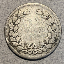 Netherlands, 1890, 25 cents, VG/G scratched